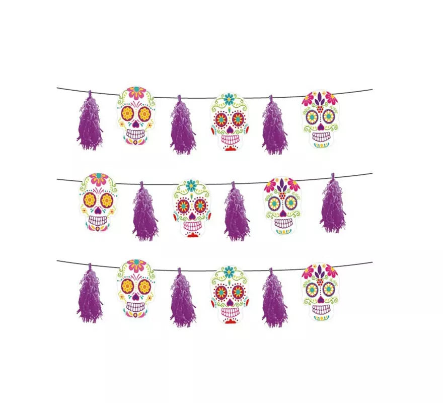 Translation missing: it.Guirnalda de Día de los Muertos morado con fleco de 3 m