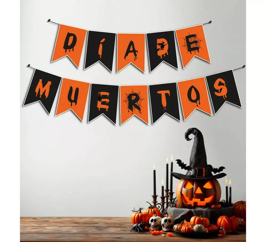 Translation missing: it.Guirnalda de Día de Muertos negro y naranja de 3 m