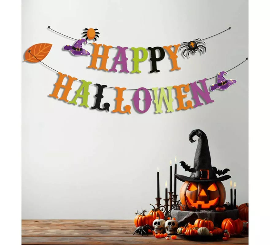 Translation missing: it.Guirnalda de Happy Halloween araña y bruja de 3 m