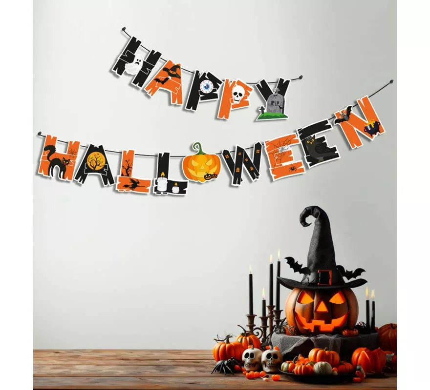 Translation missing: it.Guirnalda de Happy Halloween fantasma y gato de 3 m