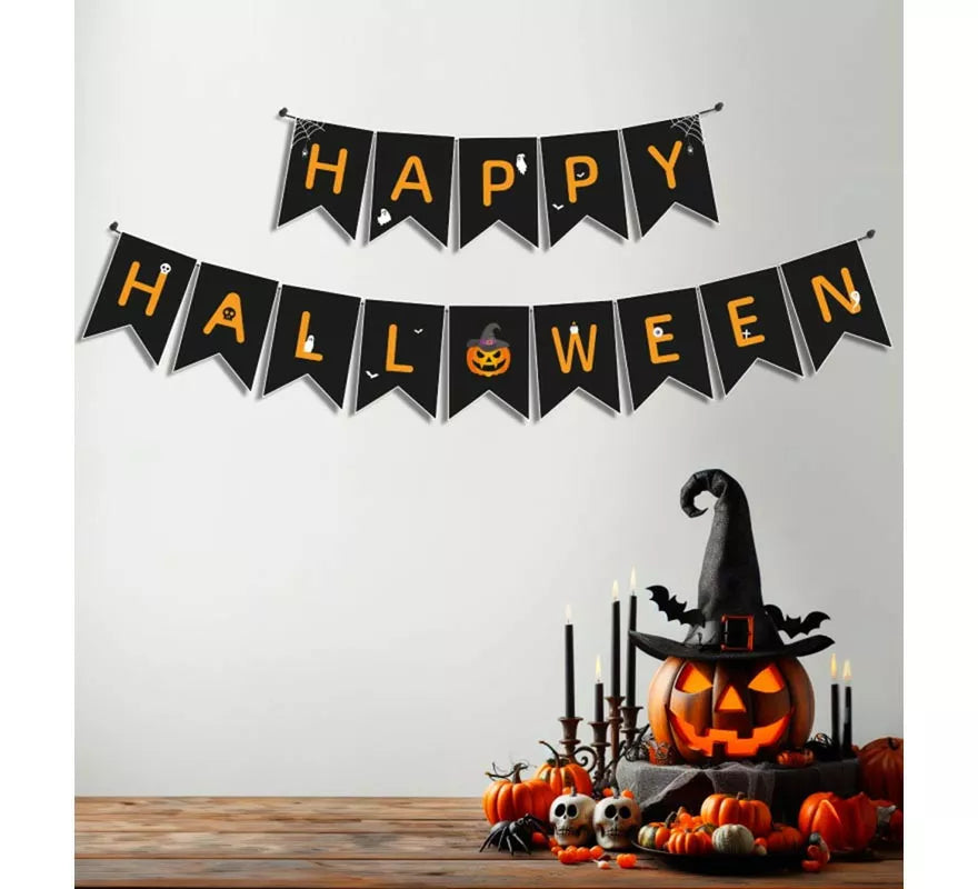 Translation missing: it.Guirnalda de Happy Halloween negro y naranja de 3 m