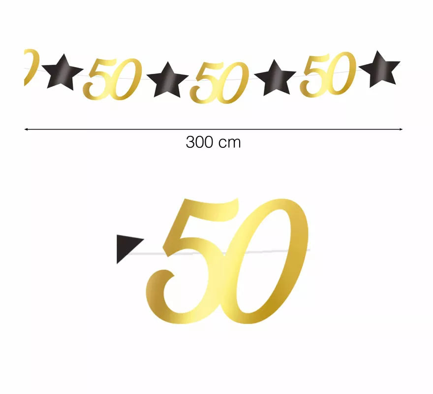 Guirnalda Dorada 50 Años Cumpleaños y Aniversarios de 300 cms