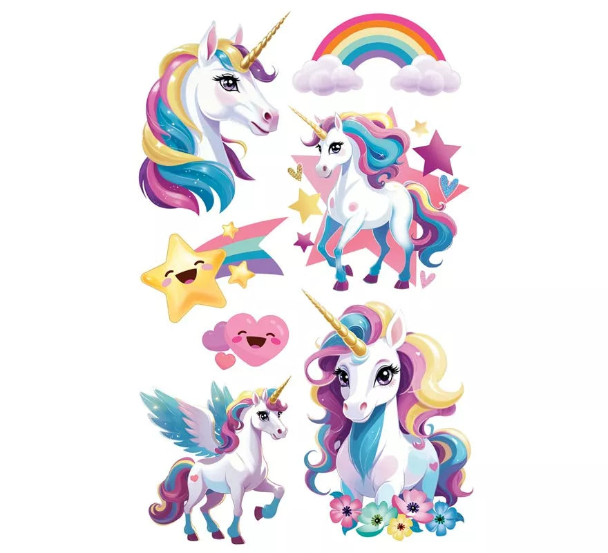 Translation missing: es.Hoja de Tatuajes de Unicornios de 14x30 cm