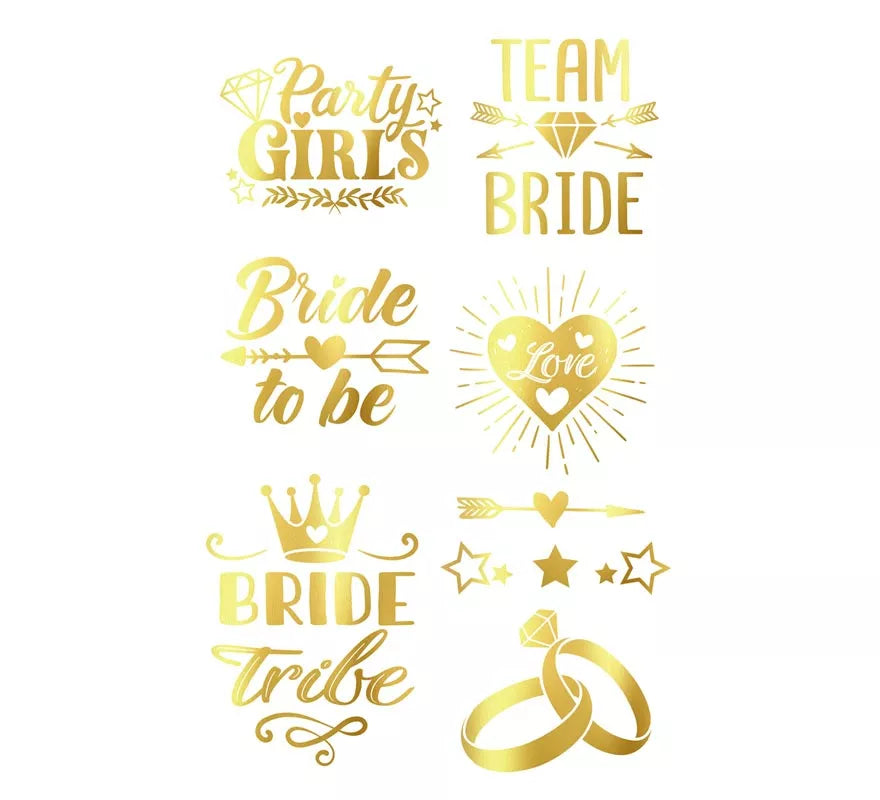 Translation missing: it.Hoja de Tatuajes dorados Bride To Be de 14x30 cm