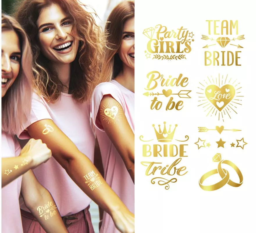 Translation missing: it.Hoja de Tatuajes dorados Bride To Be de 14x30 cm