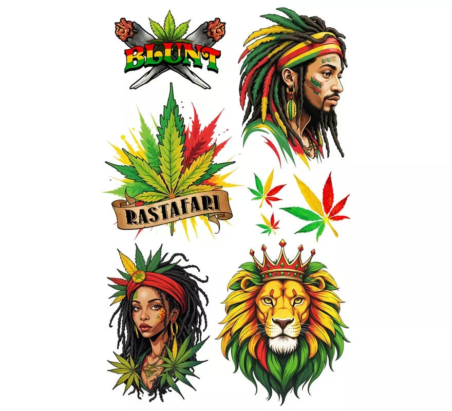 Translation missing: it.Hoja de Tatuajes Jamaicanos de 14x30 cm