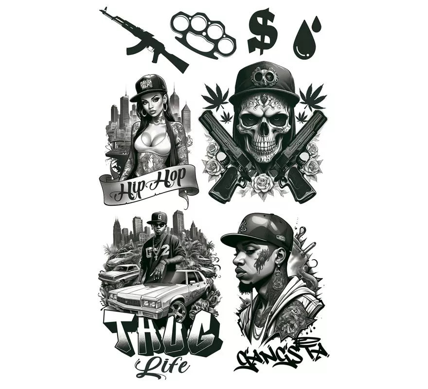 Translation missing: it.Hoja de Tatuajes Thug Life de 14x30 cm