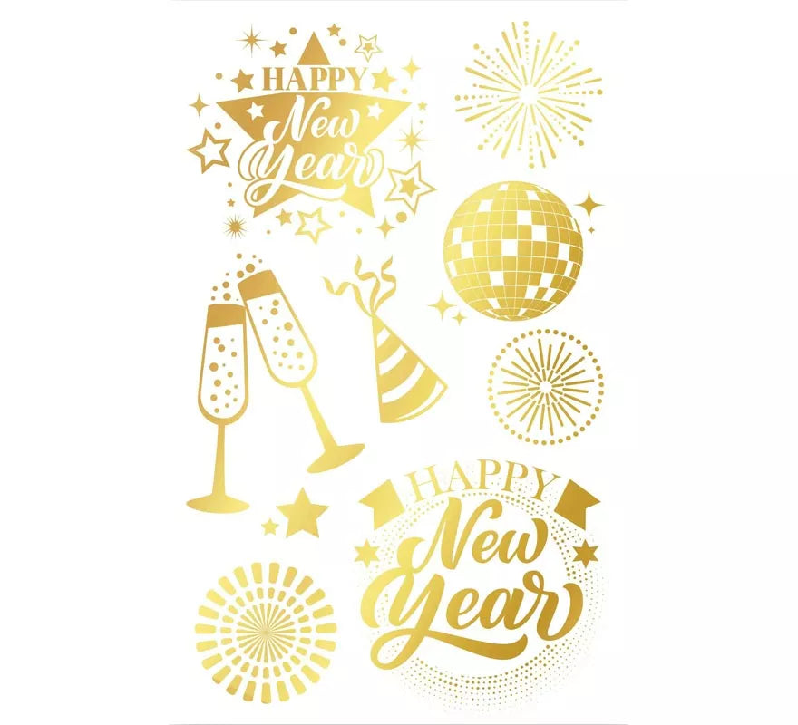 Translation missing: it.Hoja Tatuajes Happy New Year dorado