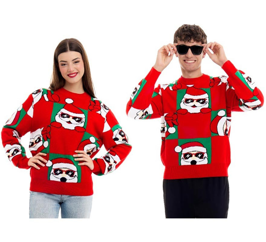 Translation missing: it.Jersey de Navidad Damero Papá Noel rojo para adulto