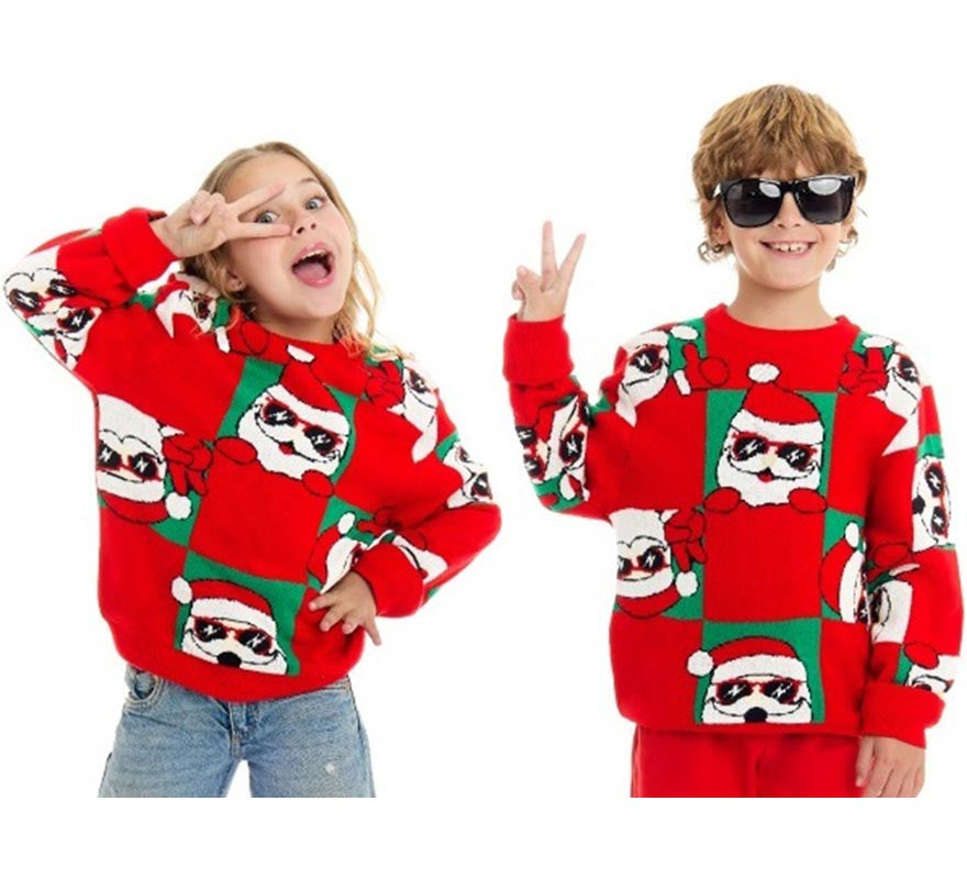 Translation missing: it.Jersey de Navidad Damero Papá Noel rojo para niños
