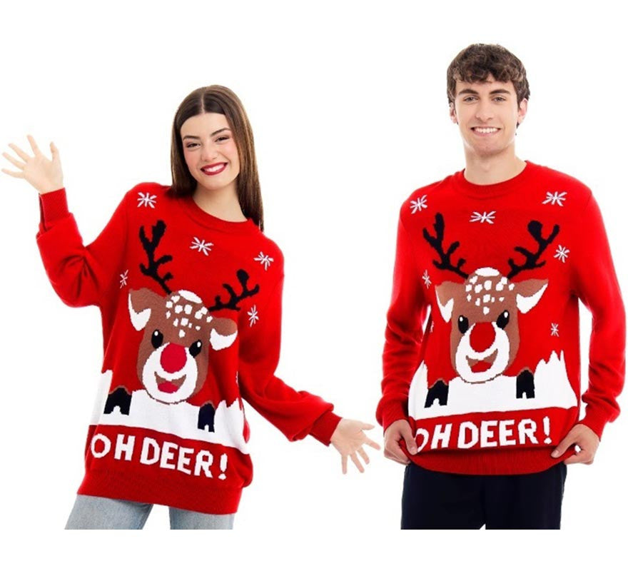 Translation missing: es.Jersey de Navidad Oh Deer rojo con reno para adulto