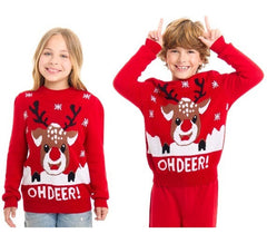 Maglione natalizio Oh Deer Rosso con renna per bambini