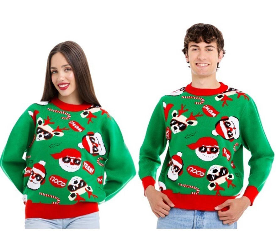 Translation missing: it.Jersey de Navidad Papá noel Cool verde y rojo para adulto