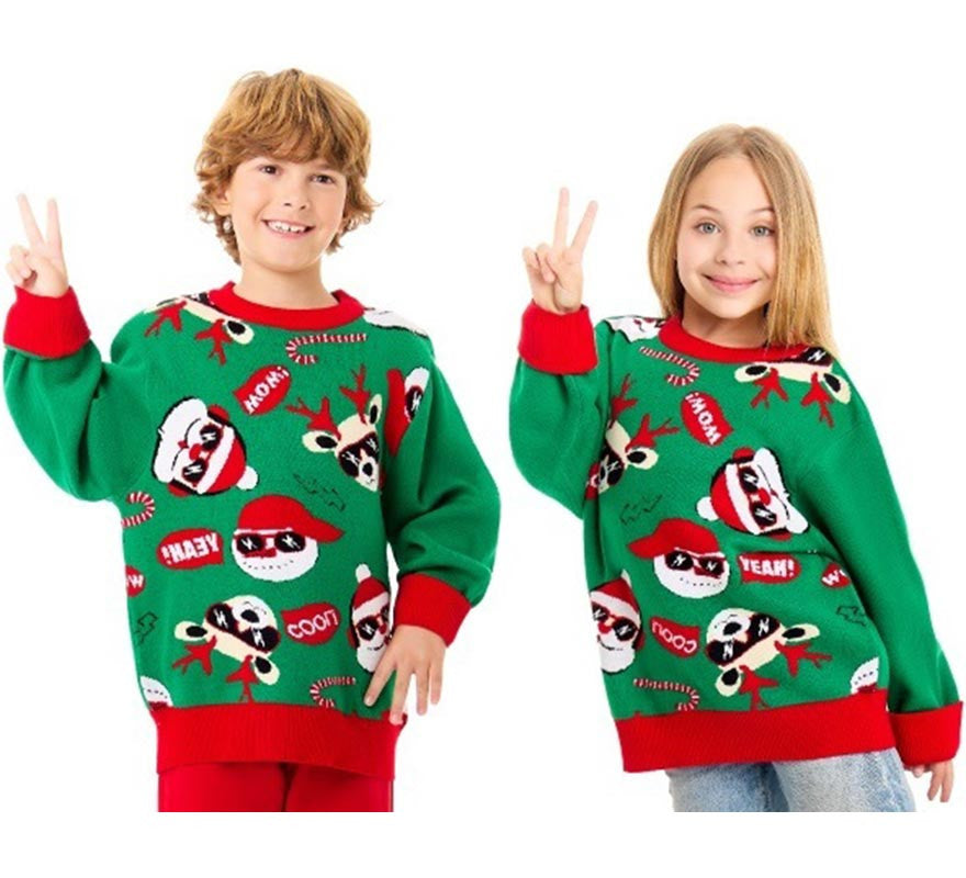 Translation missing: it.Jersey de Navidad Papá Noel Cool verde y rojo para niños