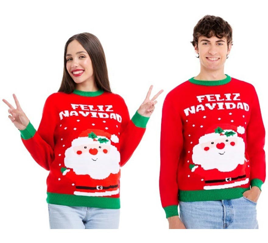 Translation missing: it.Jersey de Navidad Papá Noel Feliz Navidad rojo y verde para adulto