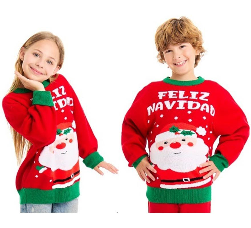 Translation missing: it.Jersey de Navidad Papá Noel Feliz Navidad rojo y verde para niños