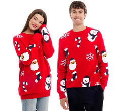 Maglione natalizio con stampa integrale di Babbo Natale e pupazzo di neve per adulto