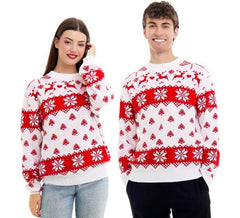 Maglione natalizio con fiocchi di neve rossi e bianchi di Woods Greca per adulti