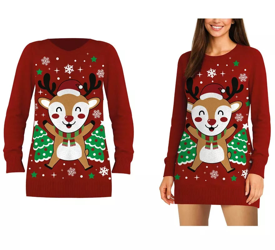 Translation missing: it.Jersey Largo Navideño de Reno para mujer
