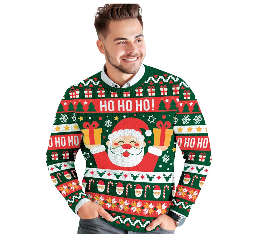 Translation missing: it.Jersey Navidad Ho Ho Ho verde y rojo para hombre
