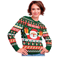 Maglione natalizio Ho Ho Ho verde e rosso da donna