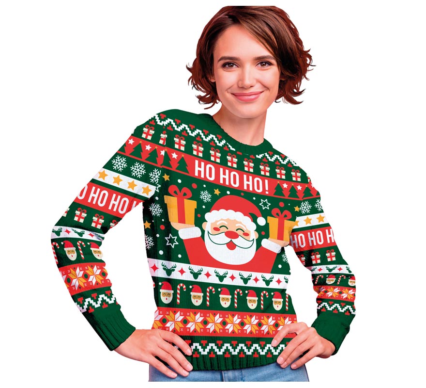 Translation missing: it.Jersey Navidad Ho Ho Ho verde y rojo para mujer