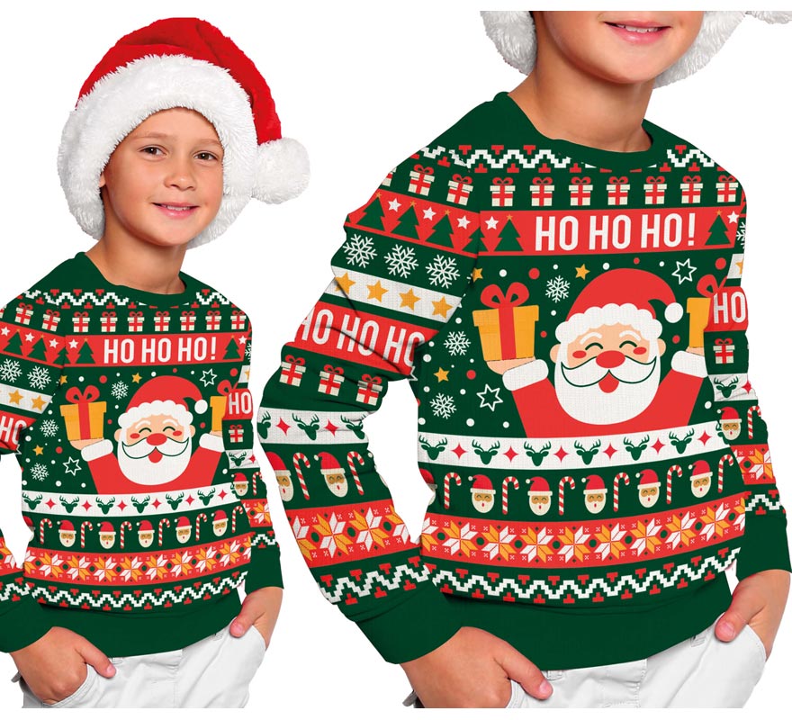 Translation missing: it.Jersey Navidad Ho Ho Ho verde y rojo para niños