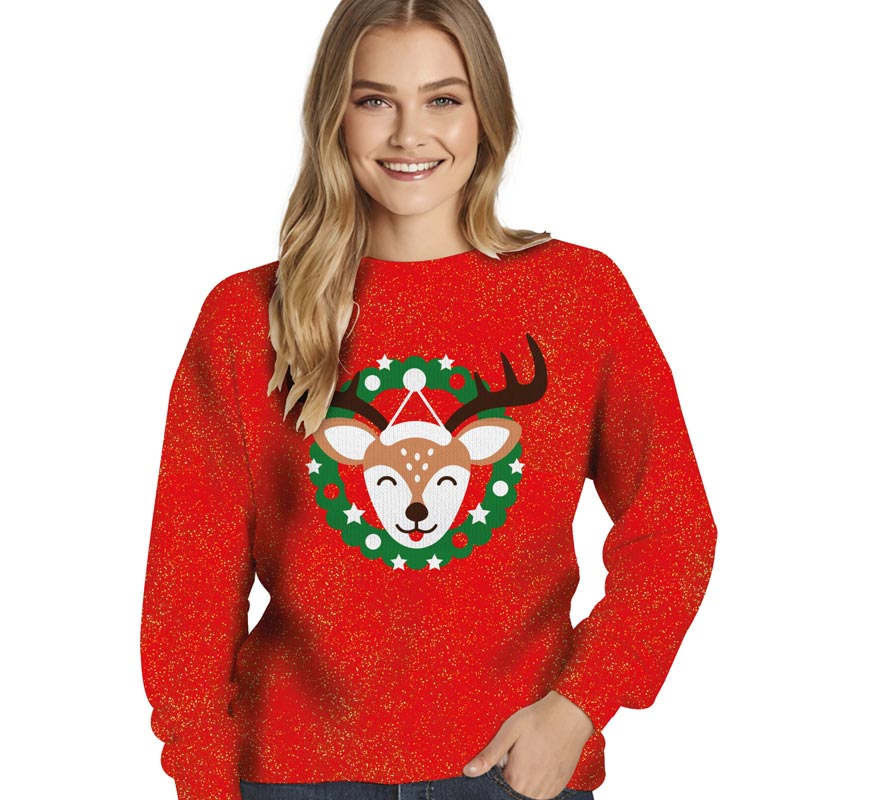 Translation missing: it.Jersey Navidad Reno con Purpurina para mujer