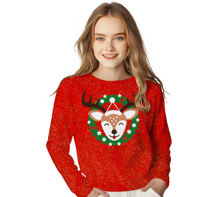 Translation missing: it.Jersey Navidad Reno con Purpurina para niños