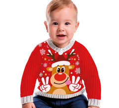 Maglione natalizio rosso con renna felice per neonato