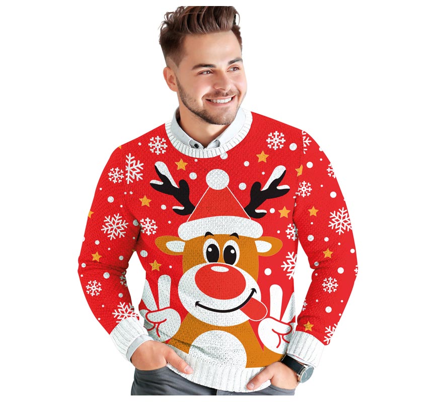 Translation missing: it.Jersey Navidad Reno Feliz rojo para hombre