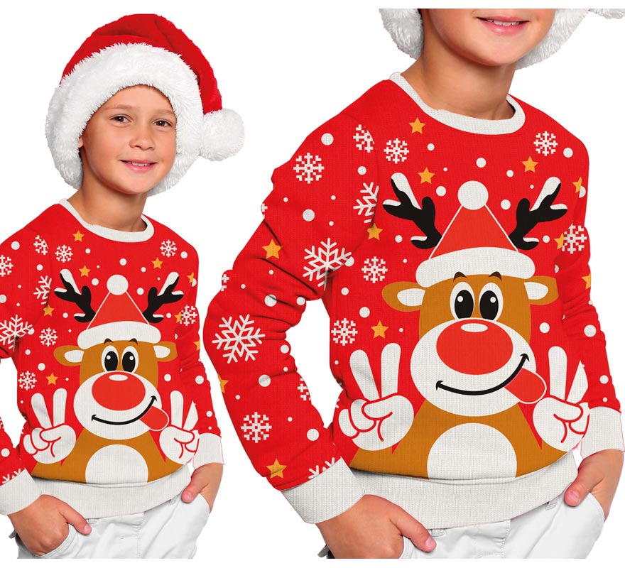 Translation missing: it.Jersey Navidad Reno Feliz rojo para niños