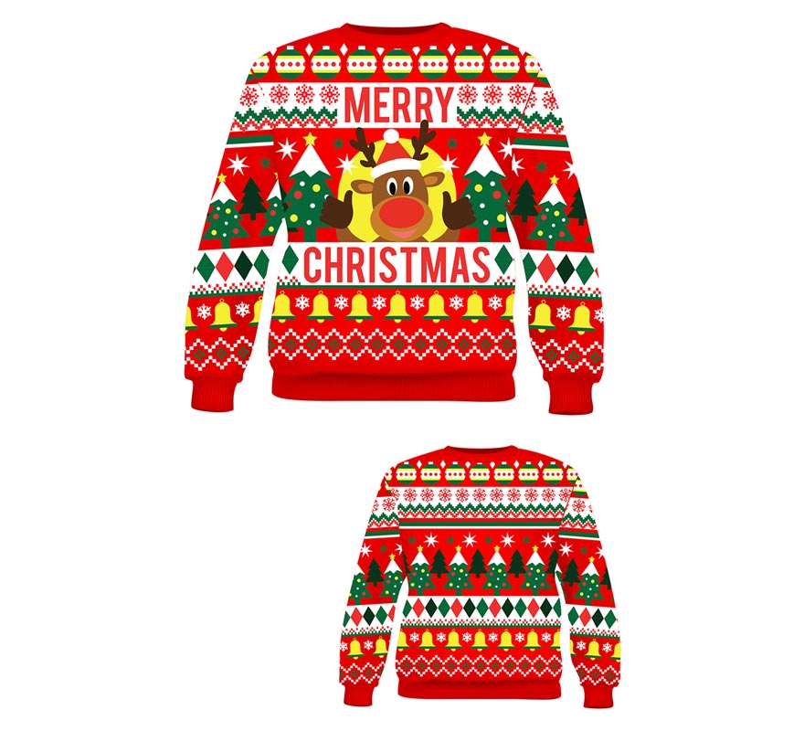 Translation missing: it.Jersey Navidad Reno Merry Christmas rojo para hombre