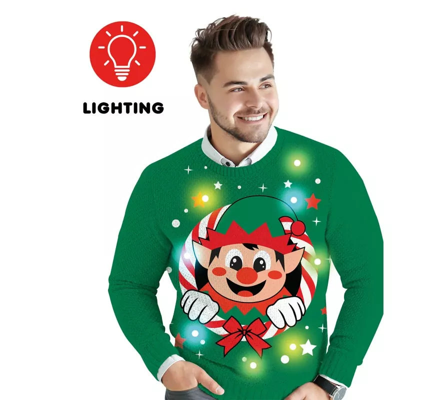 Translation missing: it.Jersey Navideño de Elfo con 12 Luces LED para hombre