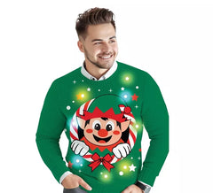Maglione natalizio da elfo da uomo con 12 luci LED