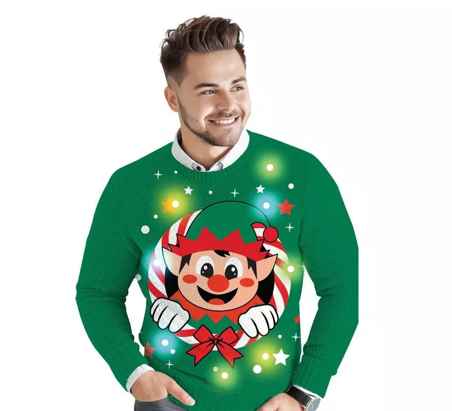 Translation missing: it.Jersey Navideño de Elfo con 12 Luces LED para hombre