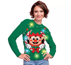 Jersey Navideño de Elfo con 12 Luces LED para mujer