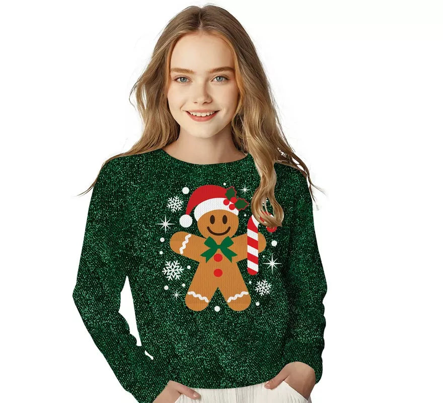 Translation missing: it.Jersey Navideño de Muñeco de Jengibre con Purpurina para niños