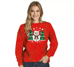 Maglione natalizio con pupazzo di neve glitterato da donna