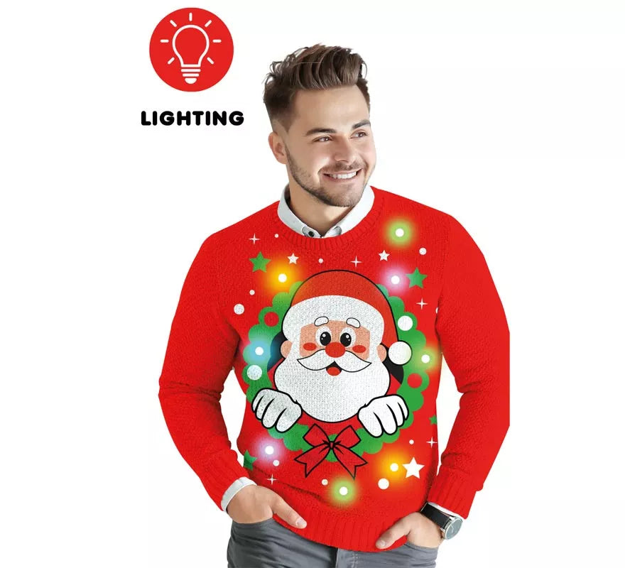 Translation missing: it.Jersey Navideño de Papá Noel con 12 Luces LED para hombre