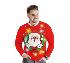Maglione natalizio da Babbo Natale da uomo con 12 luci LED