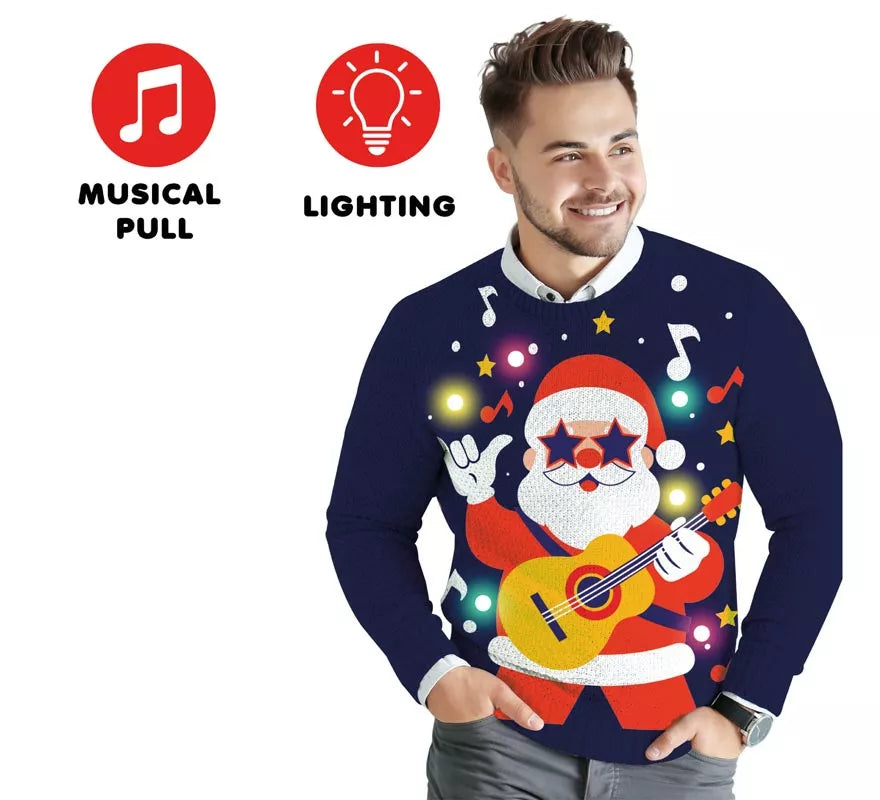 Translation missing: it.Jersey Navideño de Papá Noel Divertido con 12 Luces LED para hombre