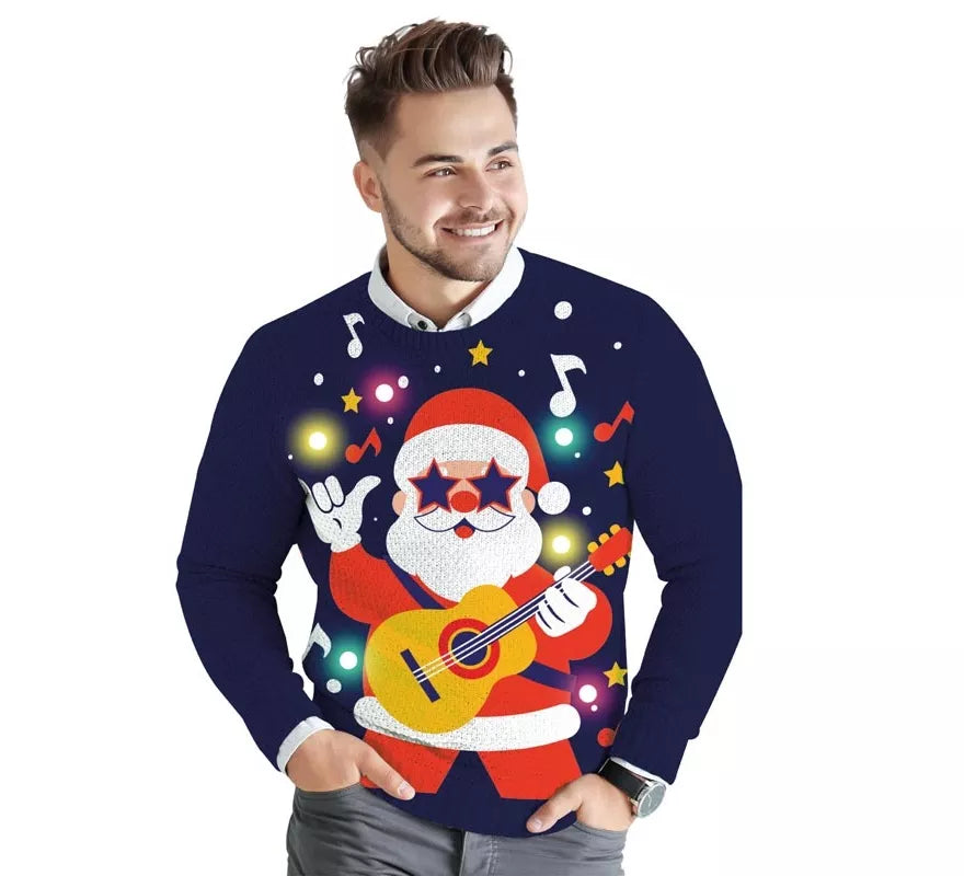 Translation missing: it.Jersey Navideño de Papá Noel Divertido con 12 Luces LED para hombre