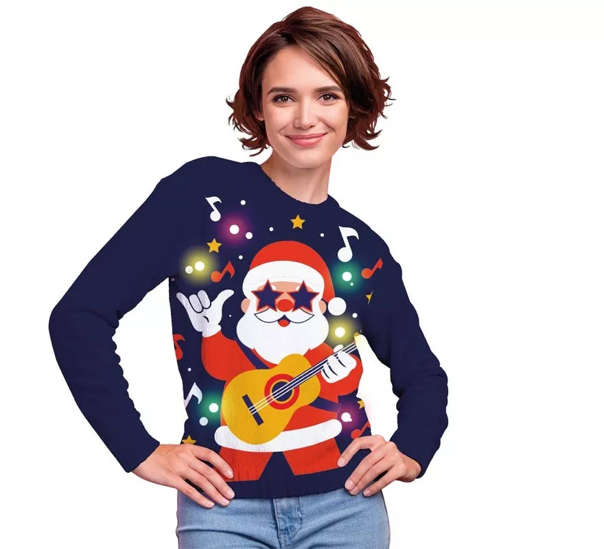 Translation missing: it.Jersey Navideño de Papá Noel Divertido con 12 Luces LED para mujer