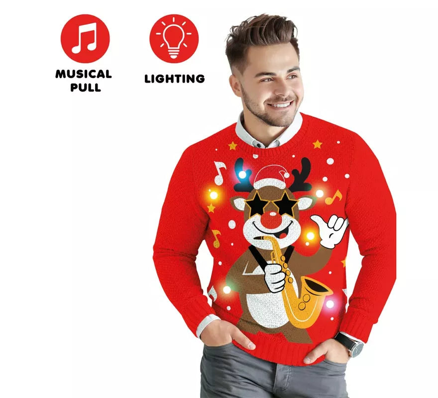 Translation missing: it.Jersey Navideño de Reno con 12 Luces LED para hombre