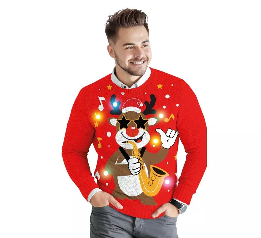 Translation missing: it.Jersey Navideño de Reno con 12 Luces LED para hombre