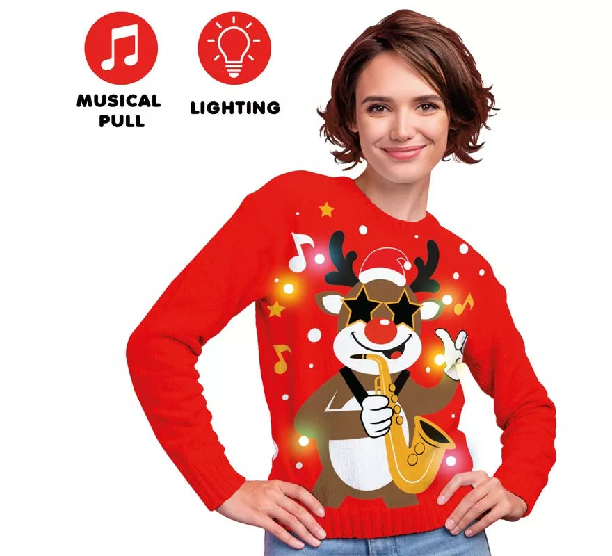 Translation missing: it.Jersey Navideño de Reno con 12 Luces LED para mujer