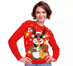 Maglione natalizio con renna con 12 luci LED da donna
