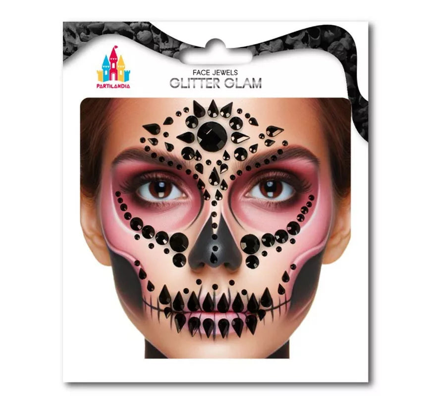 Translation missing: es.Joyas Faciales Calavera Fashion Gemas negras adulto