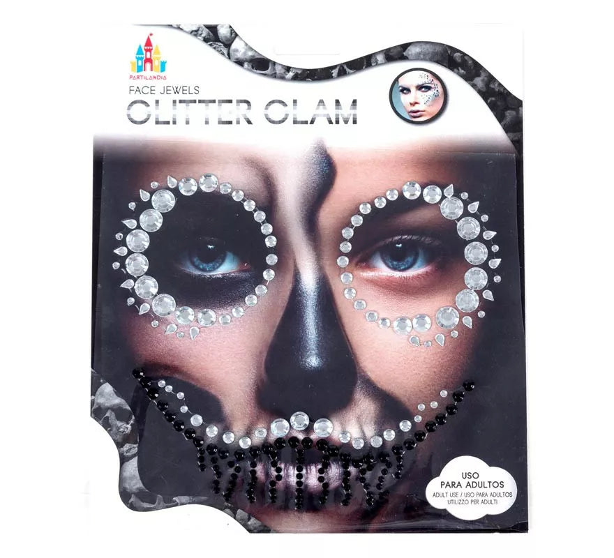 Translation missing: it.Joyas Faciales Calavera Gemas plateadas de Halloween adulto